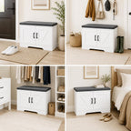 NEWBULIG Shoe Storage Bench for Entryway with Cushion, 27.6IN, White | Shoe Organizer Cabinet with Padded Cushion and Doors, Adjustable Shelves, Shoes Bench for Hallway, Mudroom, Bedroom