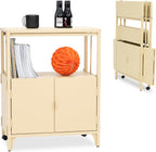 Yellow Metal Folding Storage Cabinet, Morden Foldable Sideboard, Powder Coated Steel Entryway Console Cabinet for Patio Outdoor Indoor Kitchen Bathroom, 5mins Assembly with Bolt