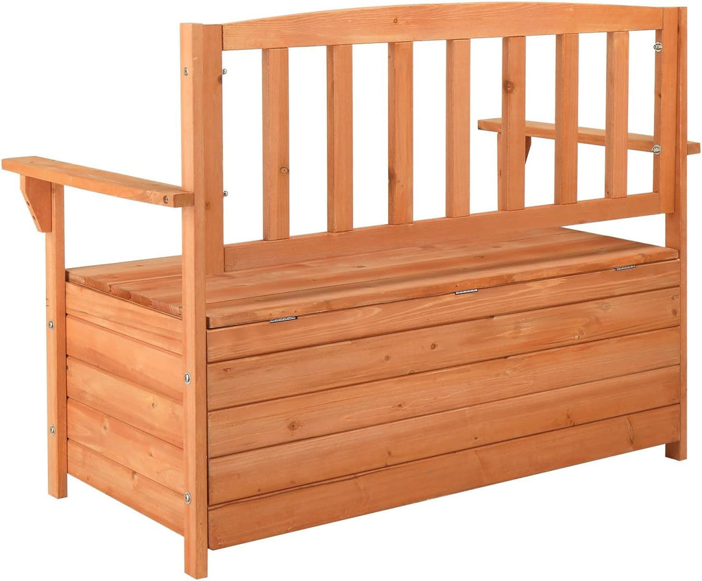 Outdoor Cedar Wood Storage Bench with Backrest and Armrests | 44.09 x 22.83 x 33.07 Inch, 440 lbs Capacity