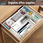 Expandable cutlery drawer organizer, silverware drawer organizer, freely adjustable large kitchen utensil tray with partitions, large adjustable plastic cutlery tray for knives, forks, spoons, white