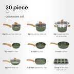 30 Piece Pots and Pans Set Non Stick, Nonstick Induction Granite Kitchen Cookware Sets, Induction Cookware and Bakeware Set, Nonstick Granite Cooking Set, Pan Sets for Cooking, Green