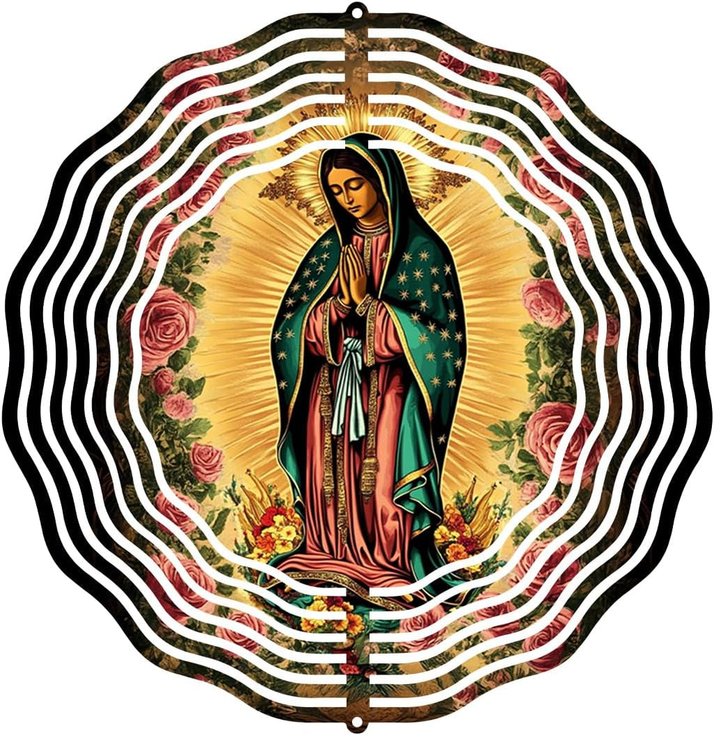 Virgin Mary Prayer Wind Spinner, Metal Wind Spinners Outdoor Indoor, Virgin Mary Rose Hanging Garden Decor for Outside, Stainless Wind Spinners for Yard and Garden 10 inch 3D (25.76X25 CM)