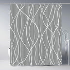 Punkray Dark Grey Shower Curtain for Bathroom with Hooks Shower Curtain Set, White Stripe Bath Curtains Decorative Shower Curtains Water Repellent Washable, 72 x 72