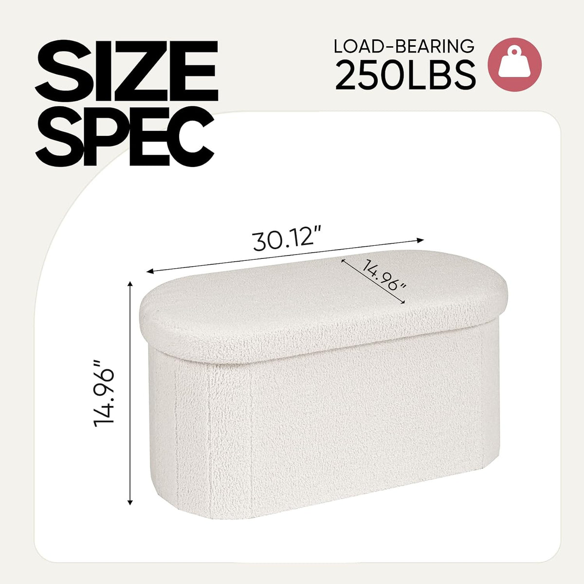 30 Inches Oval Ottoman with Storage, Boucle Sherpa Storage Ottoman Bench, Folding Foot Rest Chest for Bedroom Living Room
