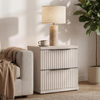 SICOTAS 22" Nightstands Set of 2 Fluted Night Stand with 2 Drawers | Modern Wide Bedside Table for Bedroom, Mid Century Bed Side Tables Bedroom, White Alder