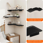 Homode Corner Shelves Wall Mounted, Set of 3 Floating Corner Shelves with Cord Hole, 3 Tier Wooden Hanging Display Shelf for Bathroom Kitchen Living Room, Black