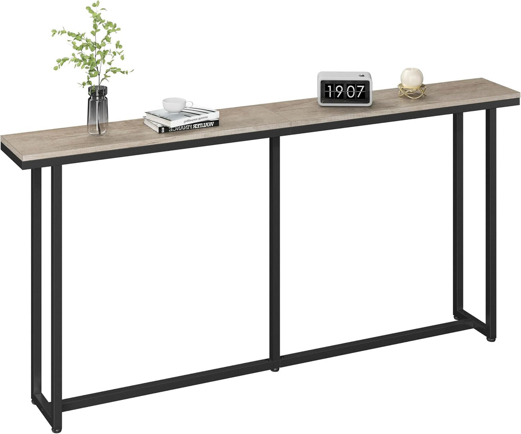 Yaheetech 63" Narrow Console Table Behind Couch & Entryway, Gray | Slim Sofa & Hallway Table, Metal Frame, Engineered Wood Top, Holds Lamps & Plants, Wall Anchors & Adjustable Feet, Easy Setup