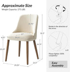 HULALA HOME Dining Chairs Set of 2, Ivory Fabric Upholstered Dining Room Chairs Set with Solid Wood Legs, Paded Back, Modern Kitchen Accent Chairs for Living Room Bedroom Reception