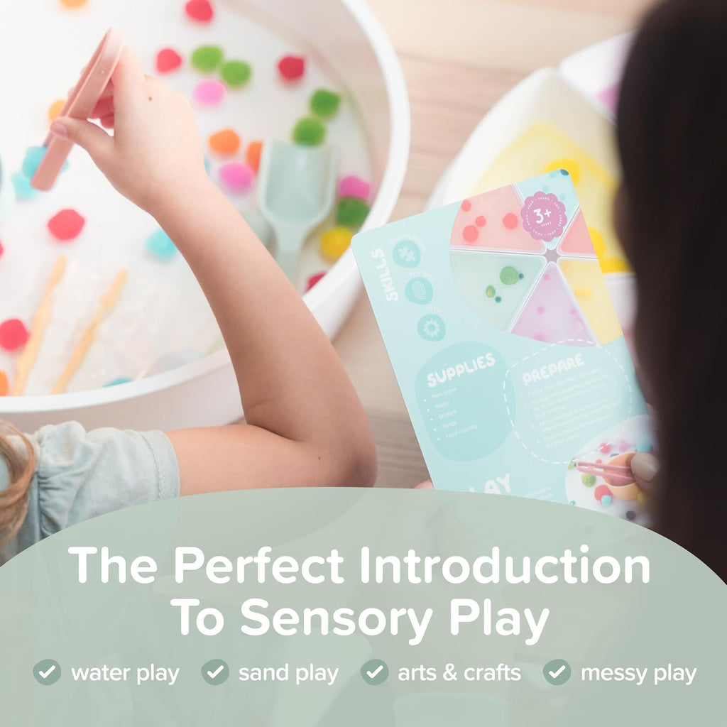 Starter Bundle | Sensory Bin with Lid | Tuff Tray Accessories | Sensory Bin and Lid | Includes 1 PlayTRAY, 6 Compartments, Activity Cards, Bowl, Mini Scoop, Dropper