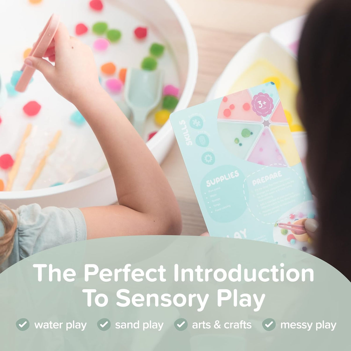 Starter Bundle | Sensory Bin with Lid | Tuff Tray Accessories | Sensory Bin and Lid | Includes 1 PlayTRAY, 6 Compartments, Activity Cards, Bowl, Mini Scoop, Dropper