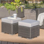 Great Deal Furniture Noble House Santa Rosa 16" Grey Wicker Ottoman Seat w/Silver Cushion (Set of 2)