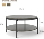 Manora Round Coffee Table with Storage Shelf, Rustic Wood Center Table with Black Metal Frame, Modern Circle Living Room Table for Small Spaces (Gray)