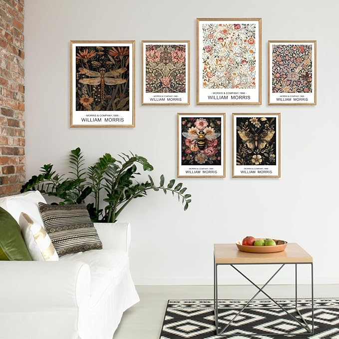 Cyebmo Wood Framed William Morris Wall Art Set of 3, Rustic Farmhouse Floral Wall Decor, Retro Flower Plants Aesthetic Picture, Vintage Botanical Art Prints for Living Room Bedroom Bathroom 12"x16"x3