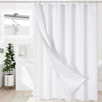 3 in 1 Extra Long Shower Curtain Set-72 W x 84 H, White Waffle and PEVA Liner Set with 12 Stainless Steel Hooks, Waterproof Fabric for Bathroom