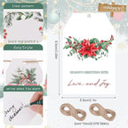 100PCS Christmas Gift Tags 10 Styles Watercolor Christmas Tree Pinecone Tags with String Celebrations Tag for Present Wrapping Xmas Holiday Seasonal Party Favors