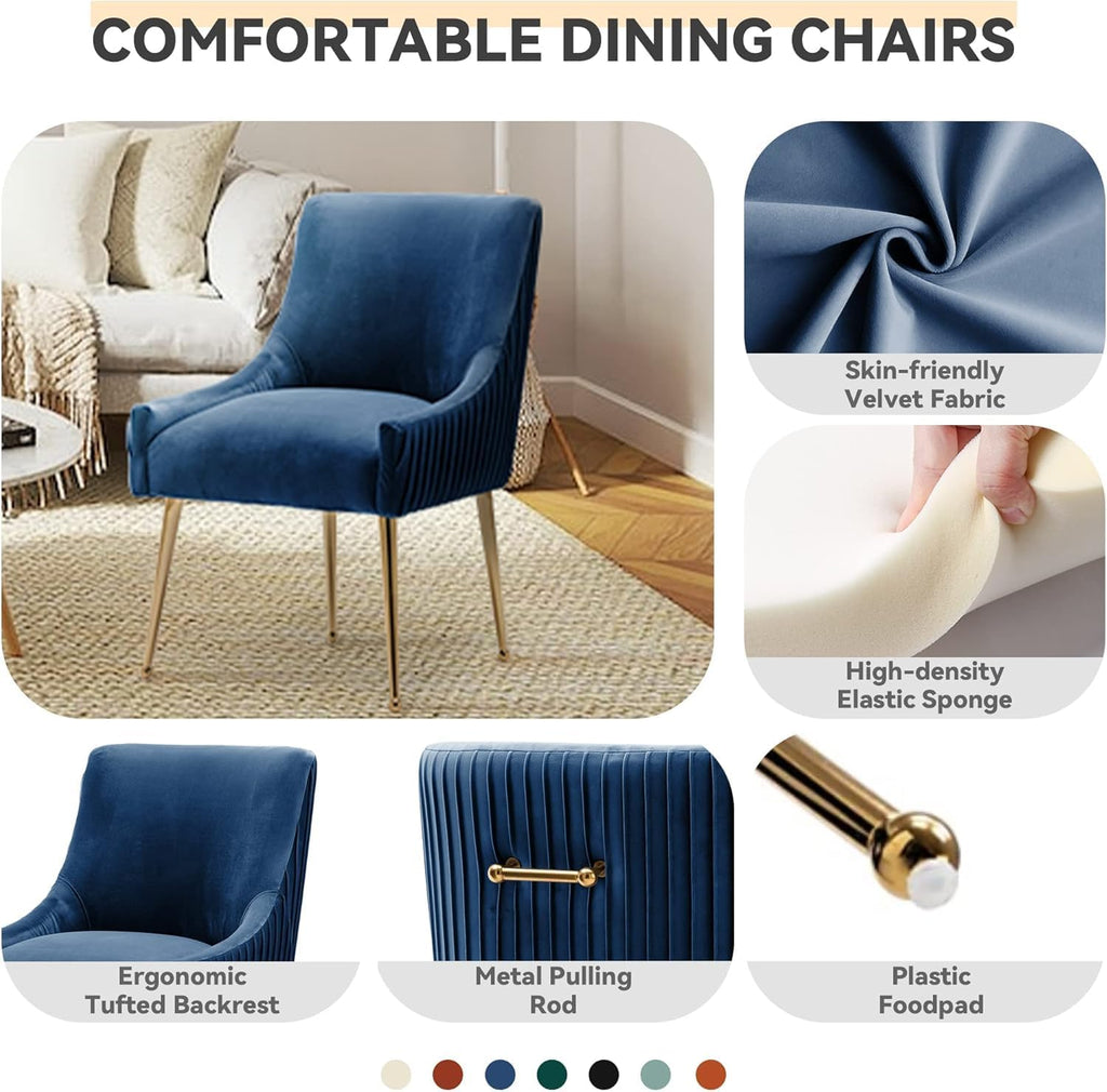 Dining Chairs, Accent Chairs Set of 4, Modern Upholstered Kitchen Dining Chairs with Gold Legs, Fabric Tufted Velvet Living Room Chairs for Reception Room Bedroom Kitchen(Navy Blue)