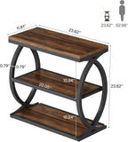 Tribesigns End Table, Narrow 3-Tier End Table for Living Room, Industrial Wooden Side Table with Metal Frame, Small Bedside Nightstand for Bedroom, Small Spaces, Rustic Brown