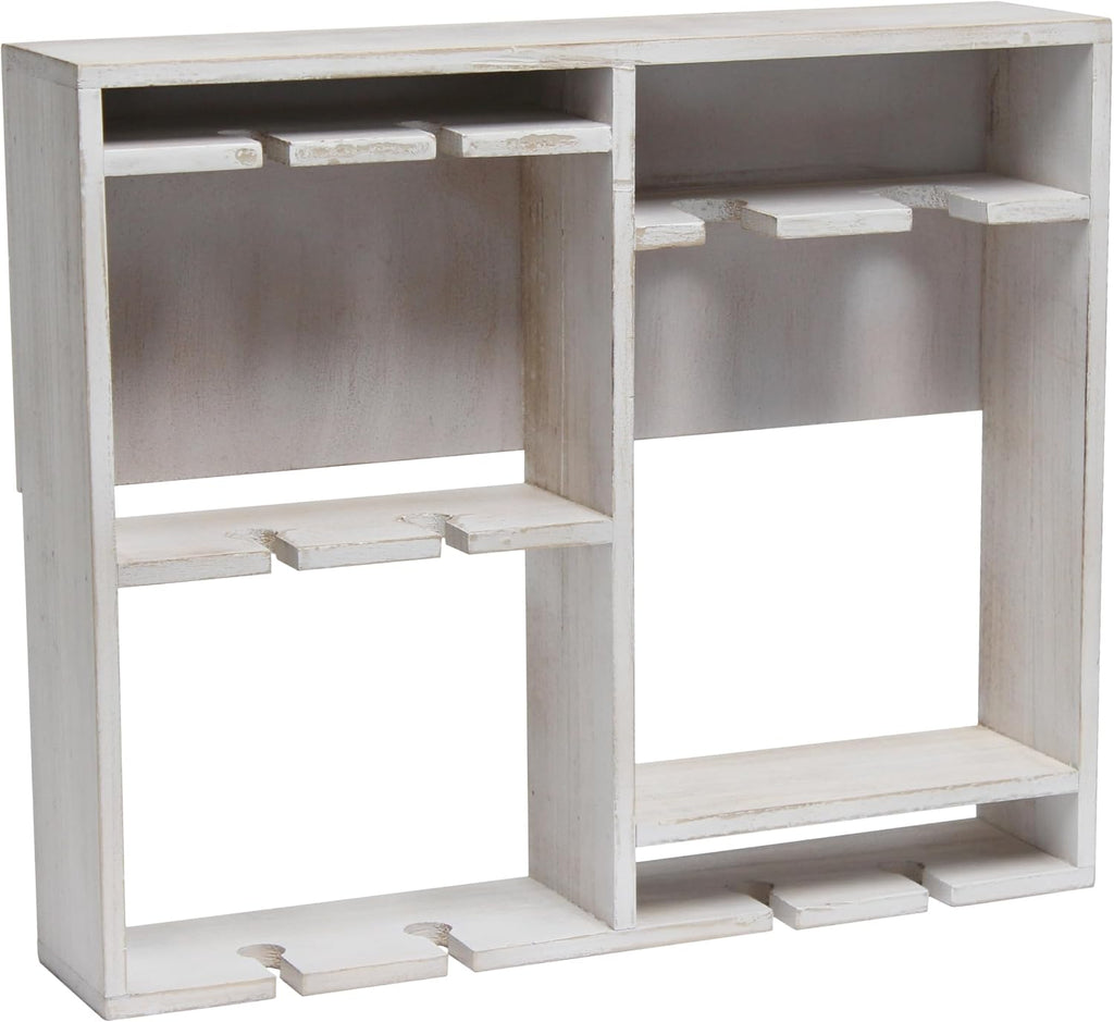 Elegant Designs HG1029-WWH 16.4" Wine & Dine Wooden Wall Mounted Wine Rack Shelf, Stemware Holder, for Dining Room, Bar, Kitchen, White Wash