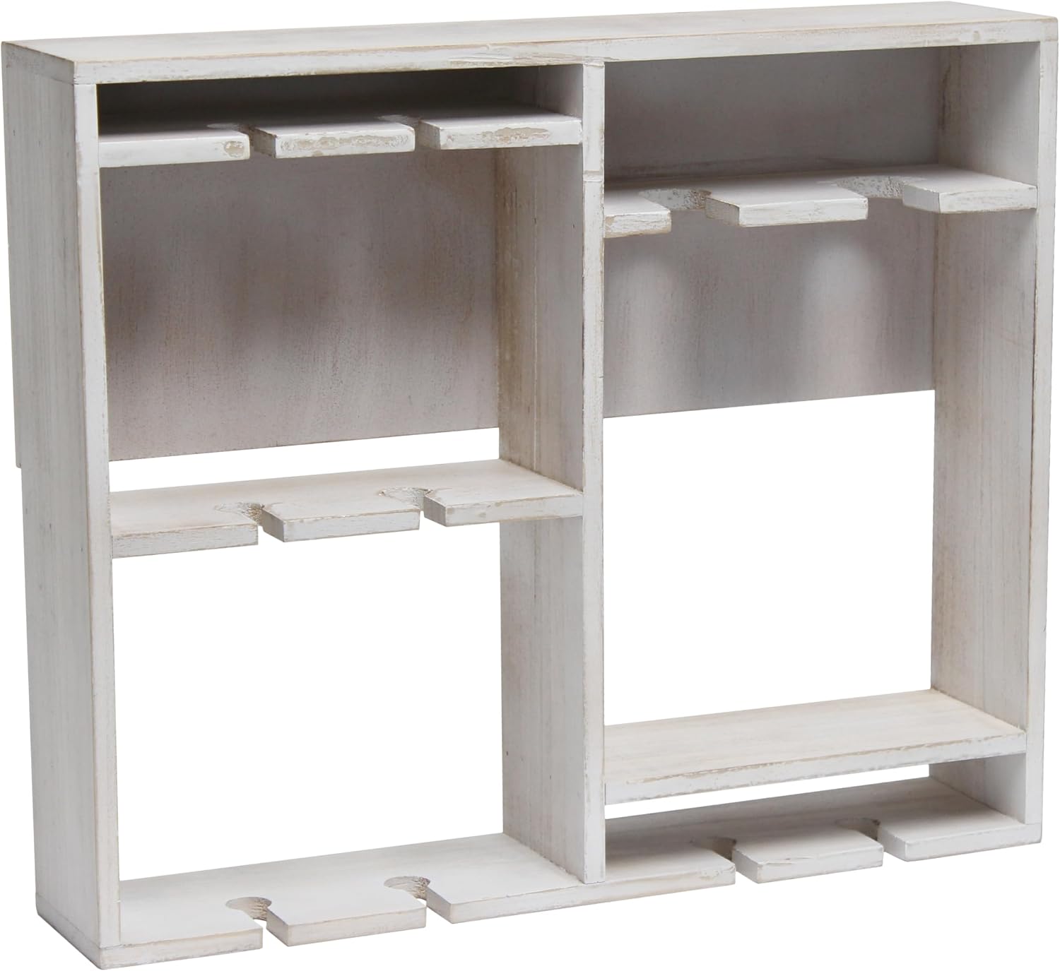 Elegant Designs HG1029-WWH 16.4" Wine & Dine Wooden Wall Mounted Wine Rack Shelf, Stemware Holder, for Dining Room, Bar, Kitchen, White Wash