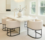 HNY Mid Century Modern Upholstered Barrel Dining Chairs with Arms Set of 2, Linen Kitchen & Dining Room Chairs, 18.5" Wide Accent Chair for Dining Room Living Room with Black Metal Frame, Cream
