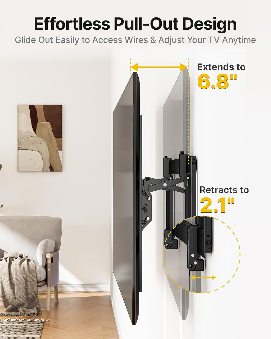 monTEK Heavy Duty Tilting TV Wall Mount for 55–105" Large TVs up to 200lbs | Tilt TV Mount,Low Profile,Swivel Adjustment,6.8" Extension, Max VESA 1000x600mm, Fits 16"/18"/24"/32" Studs,Quick Release