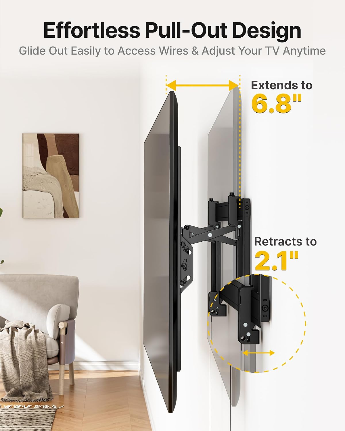 monTEK Heavy Duty Tilting TV Wall Mount for 55–105" Large TVs up to 200lbs | Tilt TV Mount,Low Profile,Swivel Adjustment,6.8" Extension, Max VESA 1000x600mm, Fits 16"/18"/24"/32" Studs,Quick Release