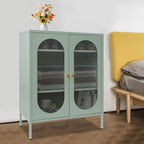 Accent Cabinet with Glass Doors – 3 Tier Storage, Modern Coffee Bar Station Pantry Cupboard Accent Cabinet for Kitchen Living Room Bedroom Bathroom, 31.5"x15.8"x40"(Green)