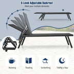 Tangkula 3 Piece Patio Chaise Lounge Set, Aluminum Patio Recliner with Coffee Table, 6-Level Backrest Adjustment, Outdoor Lounge Chair & Side Table Set for Poolside, Backyard (Black)