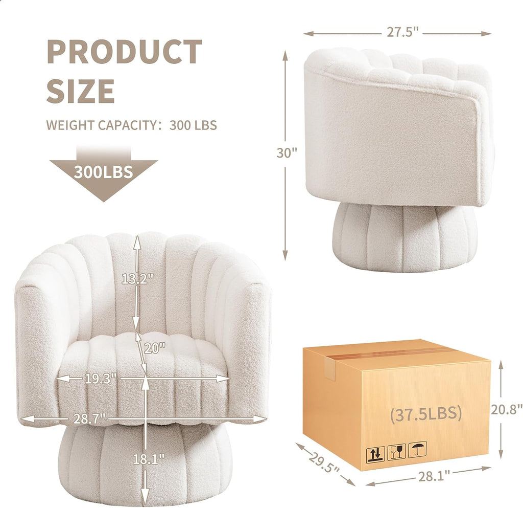 Swivel Accent Barrel Chair Set of 2- Cute Comfy Small Round 360° Arm Chair Teddy Sofa Club Reading Chair for Living Room Bedroom Office White