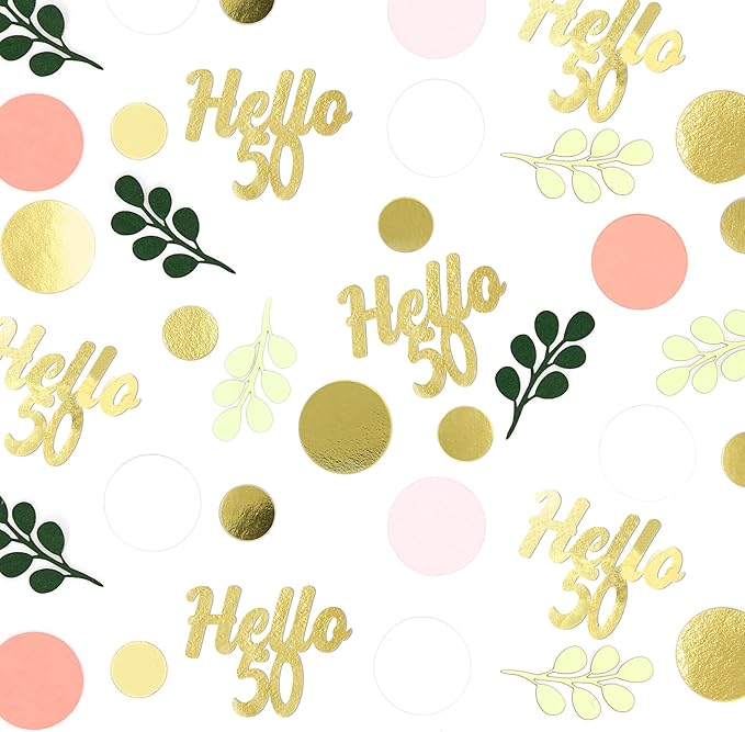 300PC 50TH Birthday Confetti for Table Pink and Sage Green Happy 50TH Birthday Decorations for Women Dots Hello 50 Confetti Scatters Fifty and Fabulous Party Decor Supplies
