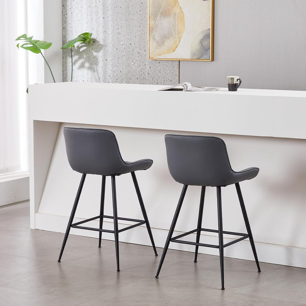 Sidanli Counter Height Barstools Set of 2, Counter Height Chairs with Backrest, Faux Leather, Metal Legs, 24 Inch Height Bar stools for Kitchen, Dining Room, Gray