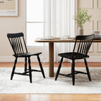 Giantex Black Windsor Dining Chairs Set of 4, Farmhouse Rubber Wood Kitchen Chairs with Turned Legs, Curved Spindle Back & Contoured Sat, Wooden Dining Room Chair for Living Room Restaurant