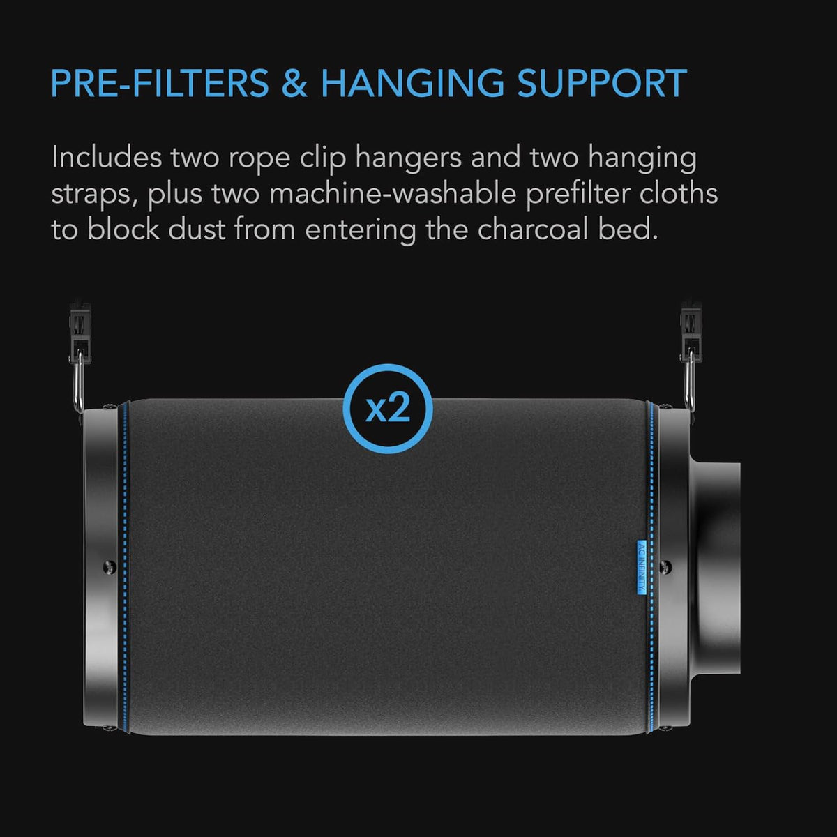 AC Infinity Air Carbon Filter 4" with Premium Australian Virgin Charcoal, for Inline Duct Fan, Odor Control, Hydroponics, Grow Rooms