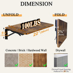 TEAMIX Wall Mounted Folding Table, Rustic Brown Floating Desk for Small Spaces Laundry Shelf with Heavy Duty Brackets Floating Desk for Garage, Utility Room, Kitchen, Laundry Room