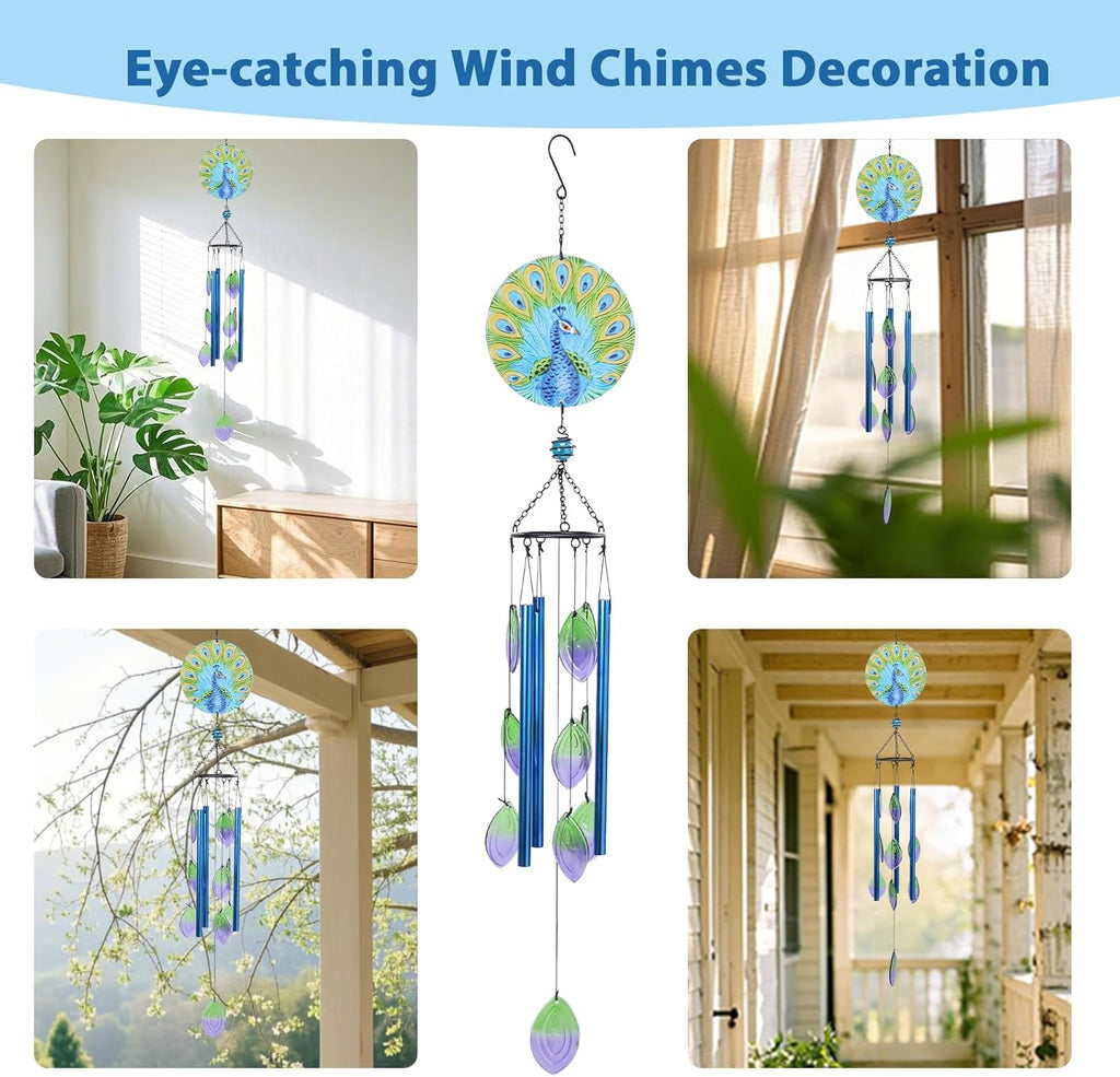 MUMTOP Wind Chimes for Outside-Glass Peacock Wind Chime - Deep Tone Windchimes Outdoors Unique for Patio,Garden,Yard,Home,Tree Decor