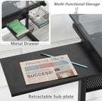 Drafting Desk with Stool, Upgraded Hand Crank Adjustable Height Art Table with Storage, 0-75° Tilting Glass Tabletop Drawing Table for Artists, Ergonomic Design for Painting, Sketching, Black