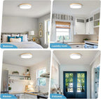 Dimmable Wood LED Ceiling Light Fixture, 5CCT 2700K-6000K Modern White Flush Mount Ceiling Lighting, Minimalist Round Ceiling Lamp for Bedroom, Kitchen, Laundry Room, Hallway, 11.81in