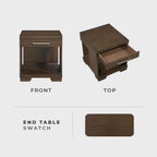 Lexicon Rectangle Wood End Table with Drawer and Lower Open Shelf, Mango Wood Veneer Small Side Table for Contemporary Living Room/Bedroom, Fully Assembled, Espresso