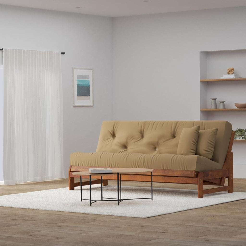 Nirvana Futons Arden Futon Set - Queen Size, Frame, 8" Mattress, Twill Khaki Cover