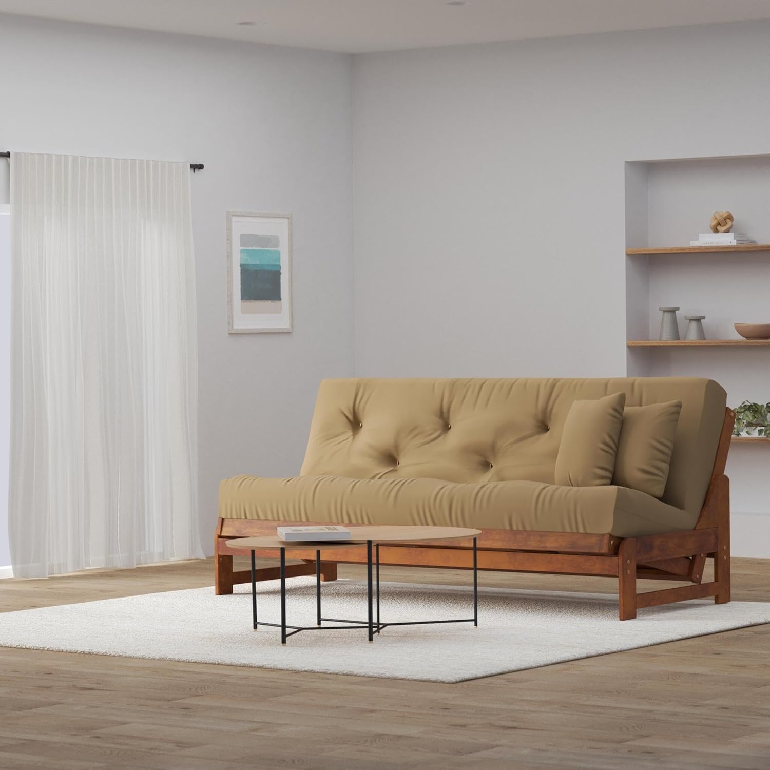 Nirvana Futons Arden Futon Set - Queen Size, Frame, 8" Mattress, Twill Khaki Cover