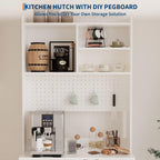 Kitchen Pantry Cabinet,71-Inch Freestanding Storage Cupboard with 7 Compartments, DIY Pegboard, 2 Glass Doors & Adjustable Shelves – Versatile Storage for Kitchen, Dining Room, Hallway(White)