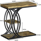 C Shaped End Table, Bed Side Table, 3-Tier Side Table with Metal Frame, Wood End Table with Storage for Living Room, Couch, Sofa, Bedroom, Easy Assembly, 23.6" D*11.8" W*23.6" H, Rustic Brown