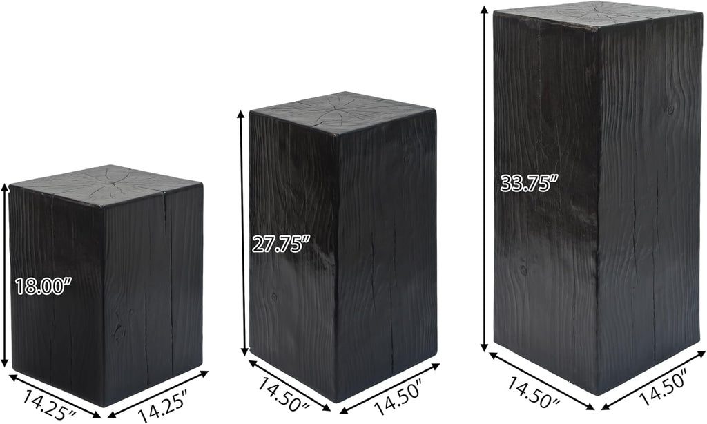 H18'' Square Side Table End Table for Living Room, Modern Farmhouse Countryside Style, MGO Material for Indoor & Outdoor, Natural Wood Grain, No Assembly, Black