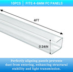 10 PCS Polycarbonate Greenhouse U Connector Profile 4ft Length Fits 0.16’’ & 0.24’’ Twin-Wall Polycarbonate Panels Duty Dust Rain & Moisture Protection Durabler (U-Clip 4' × 0.71’’ × 0.24’’)