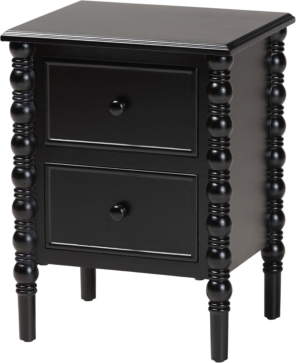 Baxton Studio Malinda Classic Black Wood 2-Drawer End Table with Spindle Legs