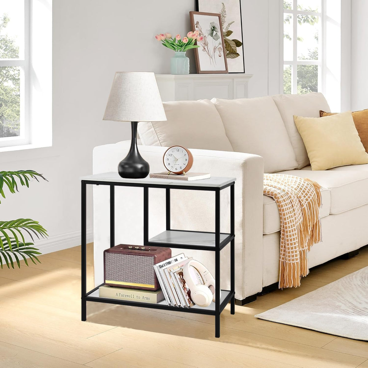 AT-VALY End Table Set of 2, 3-Tier Small End Table, Nightstand for Living Room, Bedroom, Office, Bathroom (Black)