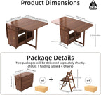 Drop Leaf Table and Chairs - 51" Fully Assembled Folding Dining Table 4-6 Seater with Storage and Lockable Wheels, Space-Saving Set with 4 Chairs for Kitchen or Dining Room (Walnut)