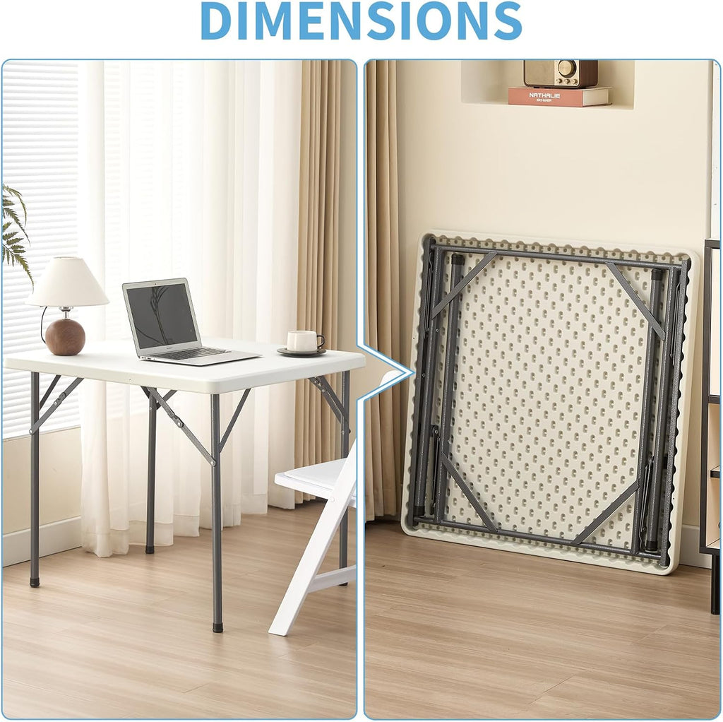 KAIHAOWIN Folding Card Table: Small White Foldable Square Table Plastic with Folding Legs for Outdoor Indoor Small Spaces