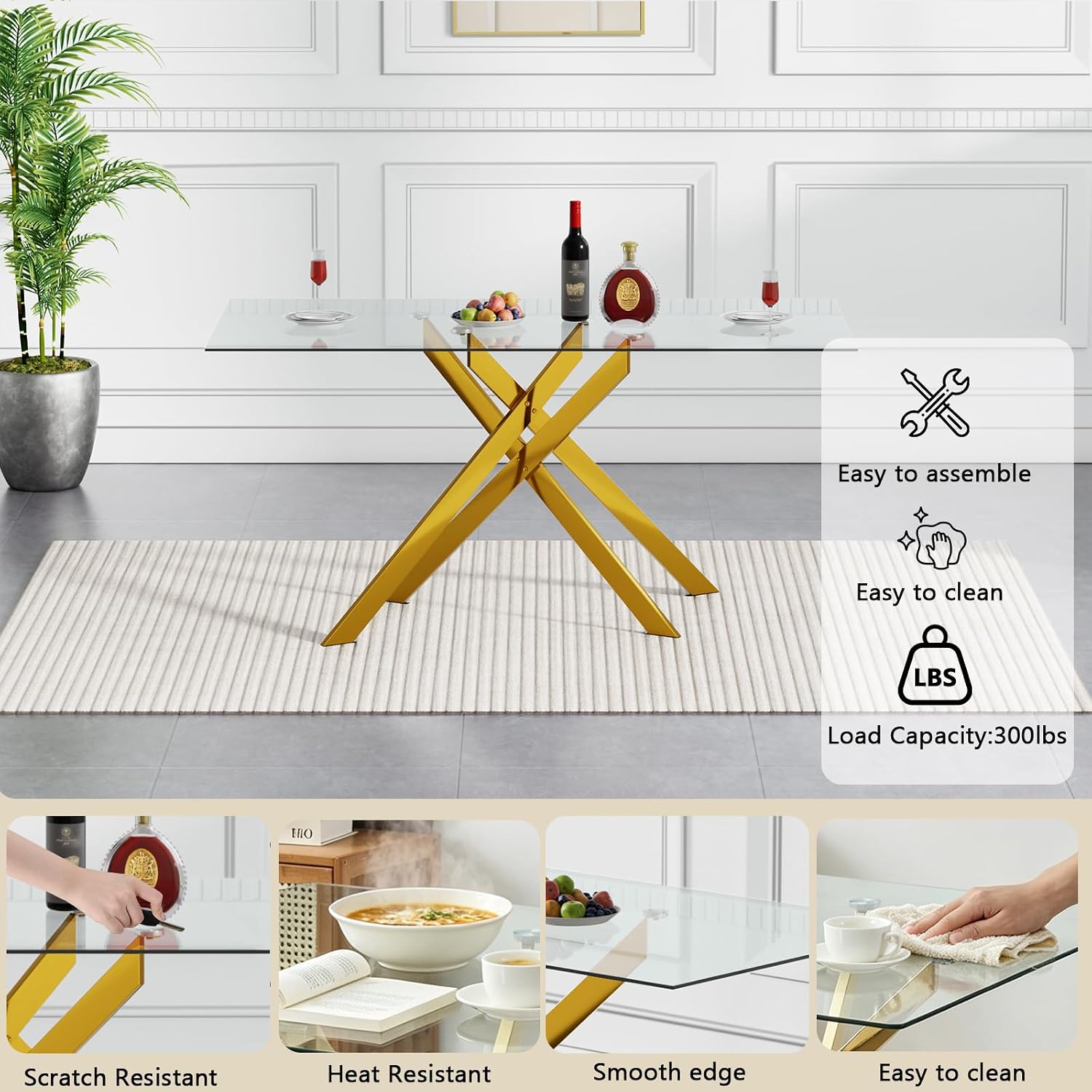 HomVent 60'' Rectangle Glass Dining Table Set for 6 | Glass Kitchen Table Chairs Set, 7PCS Modern Dining Room Table Set with 6 Dining Chair for Home Dining Room Kitchen