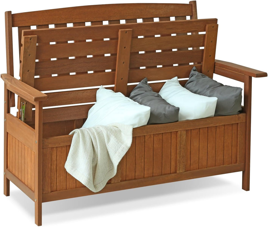 Furinno TIOMAN Outdoor Storage, Kent Storage Bench with Teak Wood, for Patio, Garden, Porch, Natural